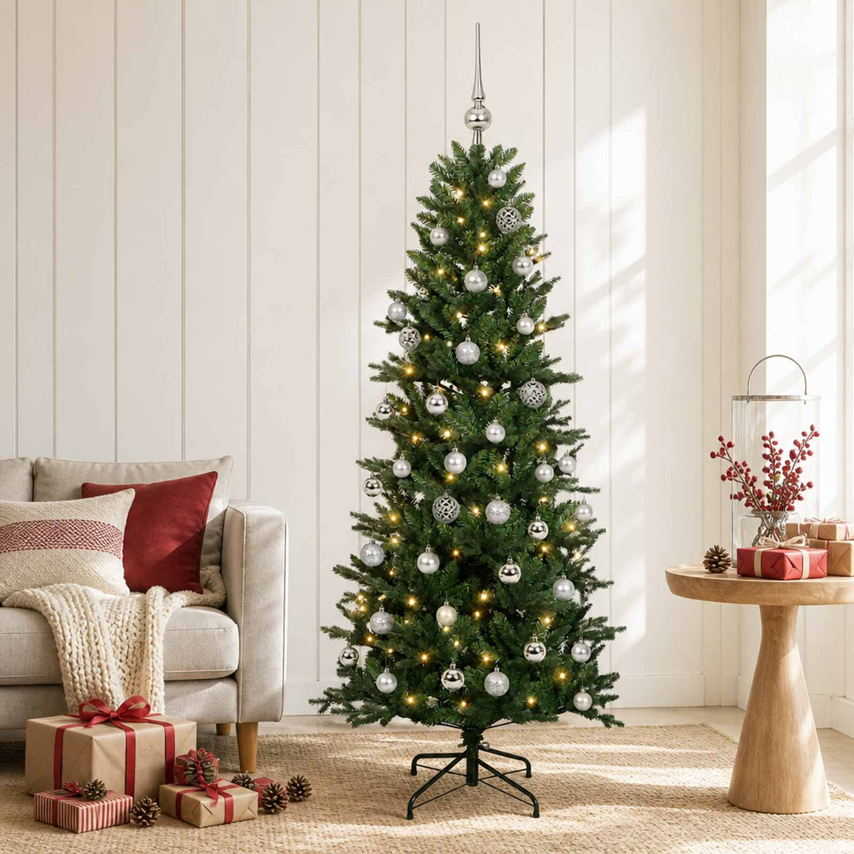 Műkarácsonyfa gömbbel 150 cm 150 LED Meleg fehér PVC és PE Zöld