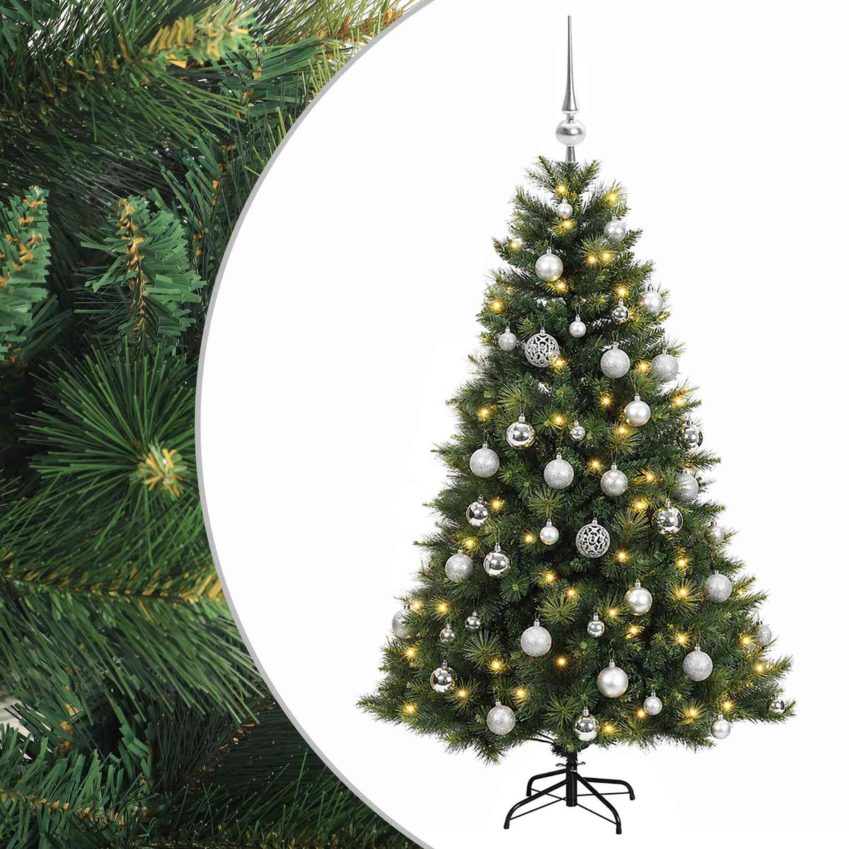 Műkarácsonyfa gömbbel 120 cm 150 LED Meleg fehér PVC és fém 2