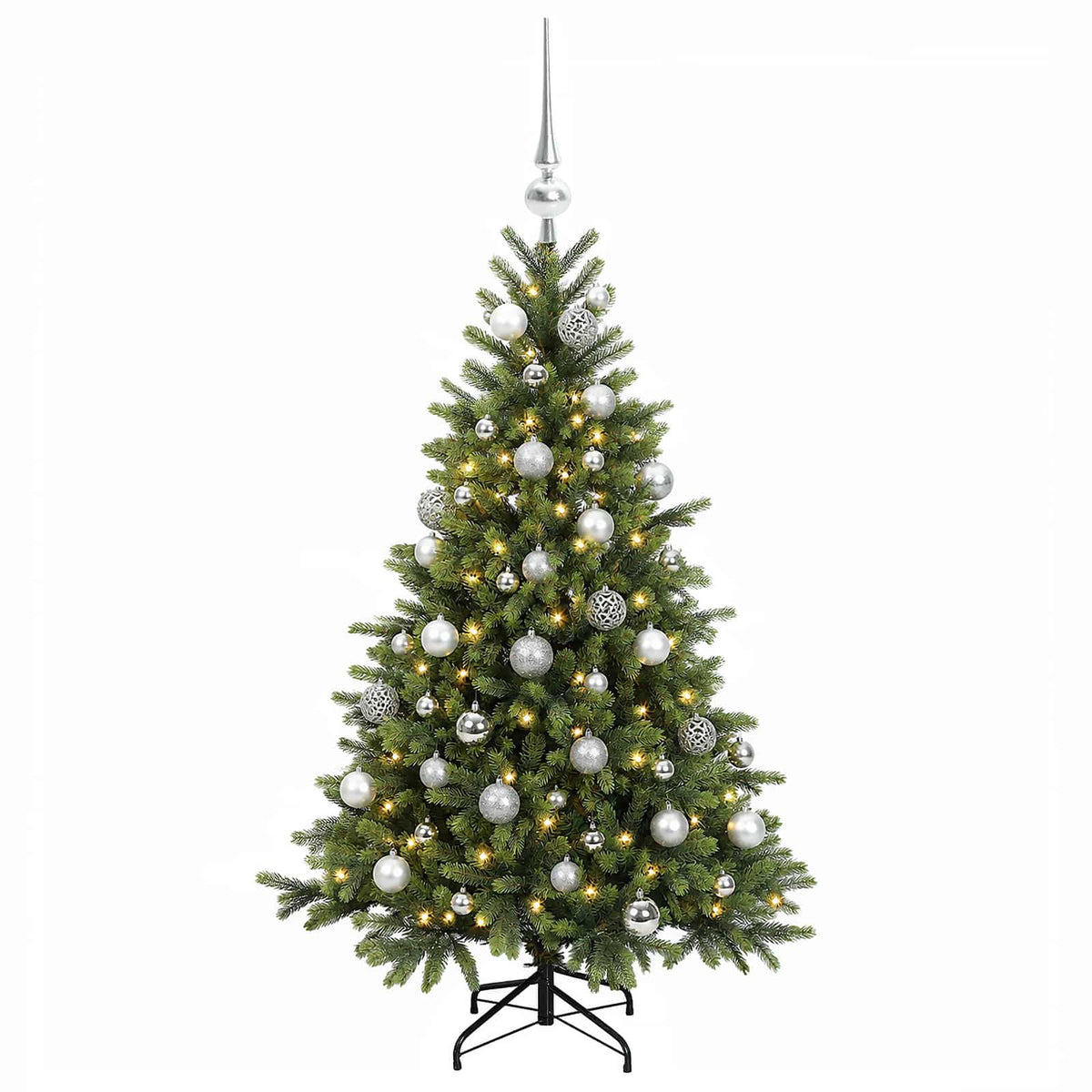 Műkarácsonyfa gömbbel 120 cm 150 LED Meleg fehér PVC és fém 4