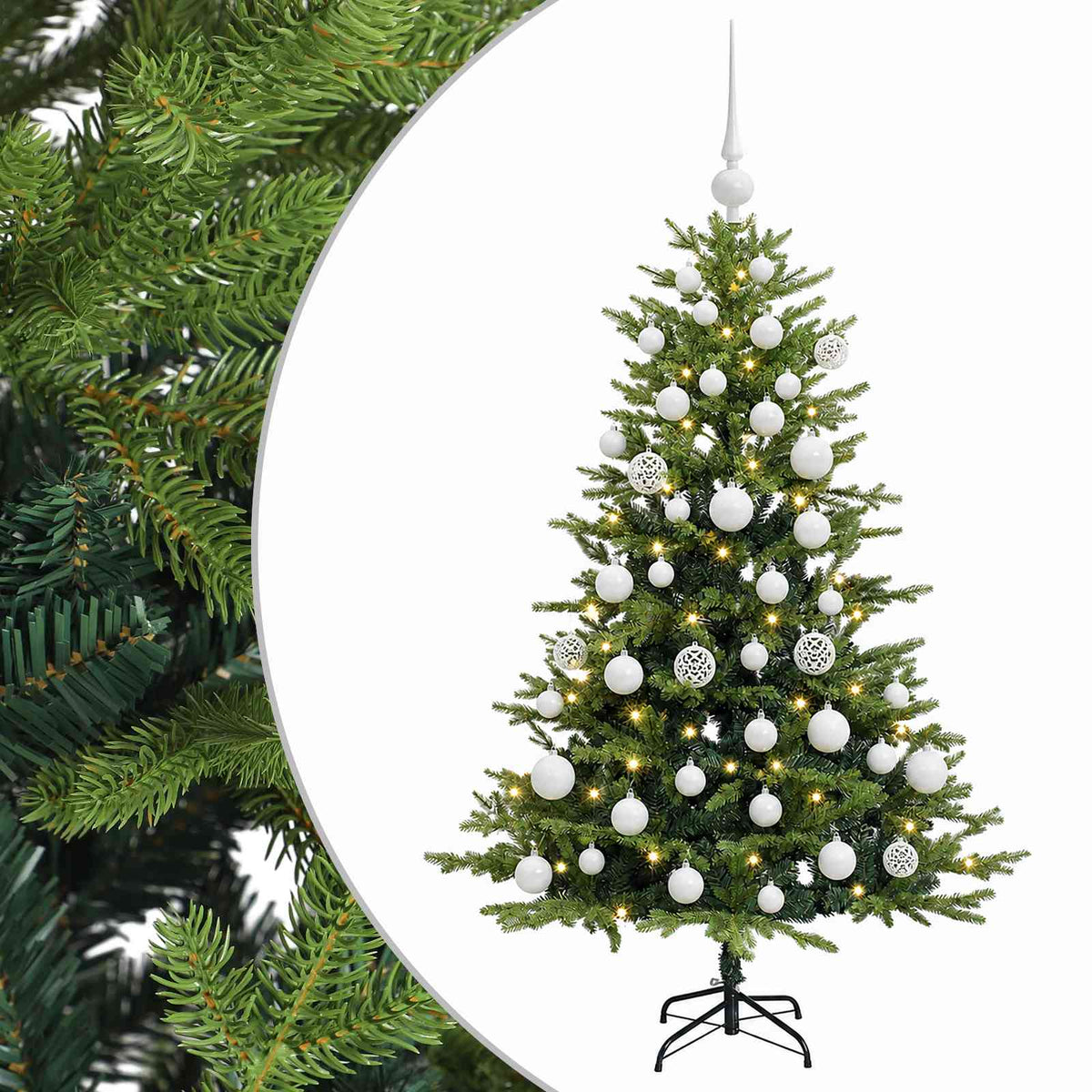 Műfenyő gömbökkel 150 cm 150 LED Meleg fehér PVC és fém Zöld 2