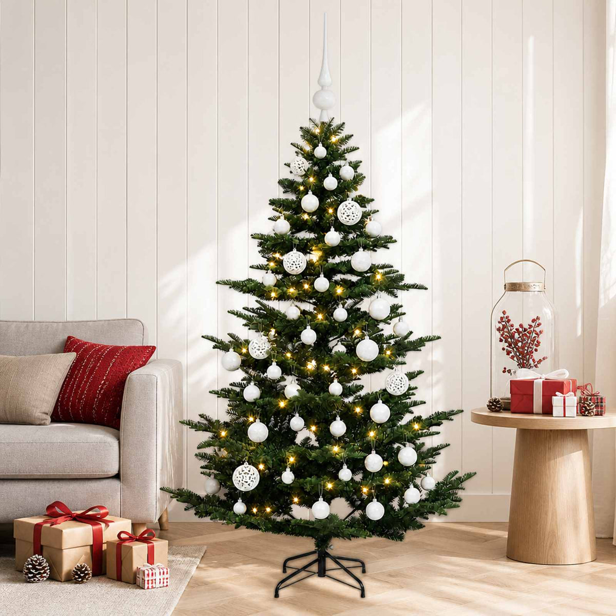 Műkarácsonyfa gömbbel 120 cm 150 LED Meleg fehér PE és PVC Zöld 3