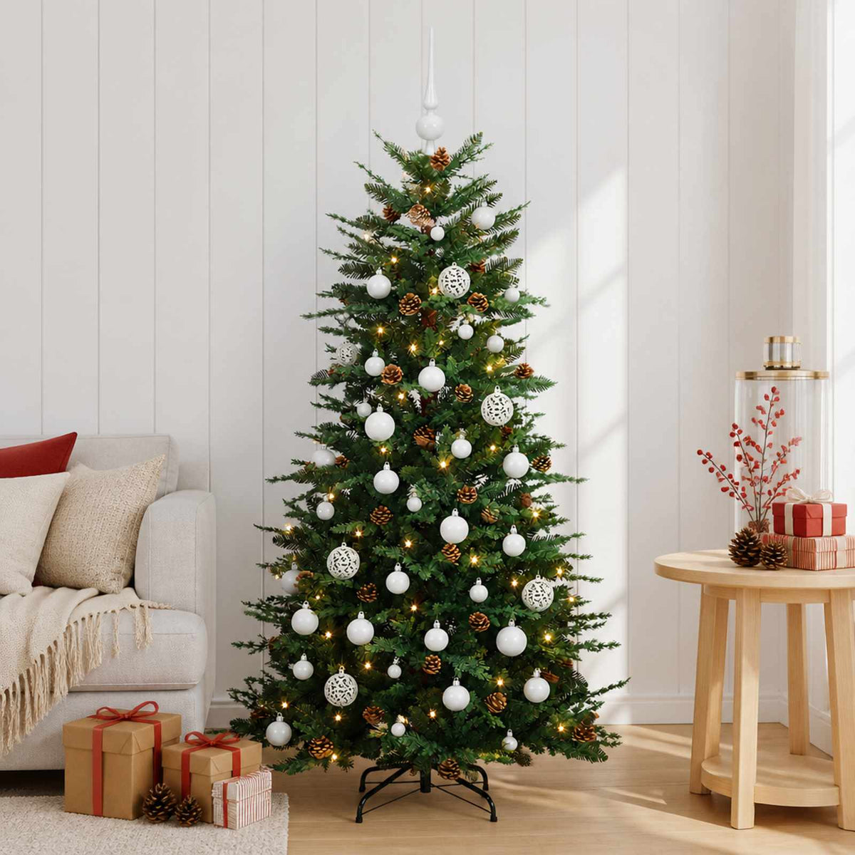 Műkarácsonyfa gömbbel 120 cm 150 LED Meleg fehér PE és PVC Zöld 3