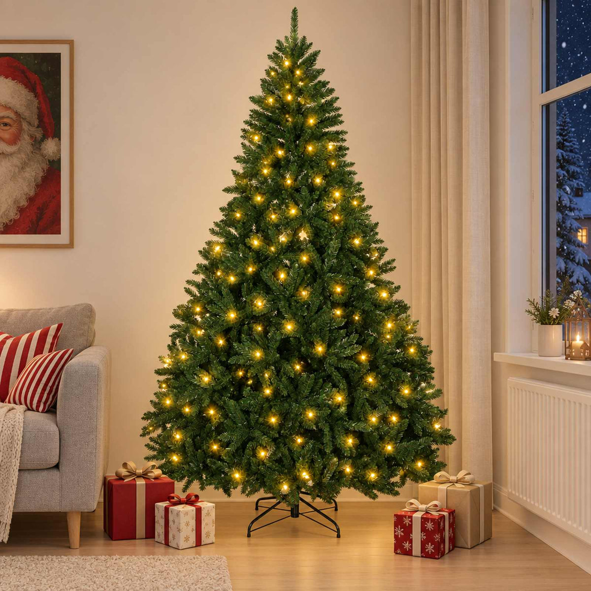 Műanyag Hajtogatós Karácsonyfa 210 cm 300 LED Meleg fehér