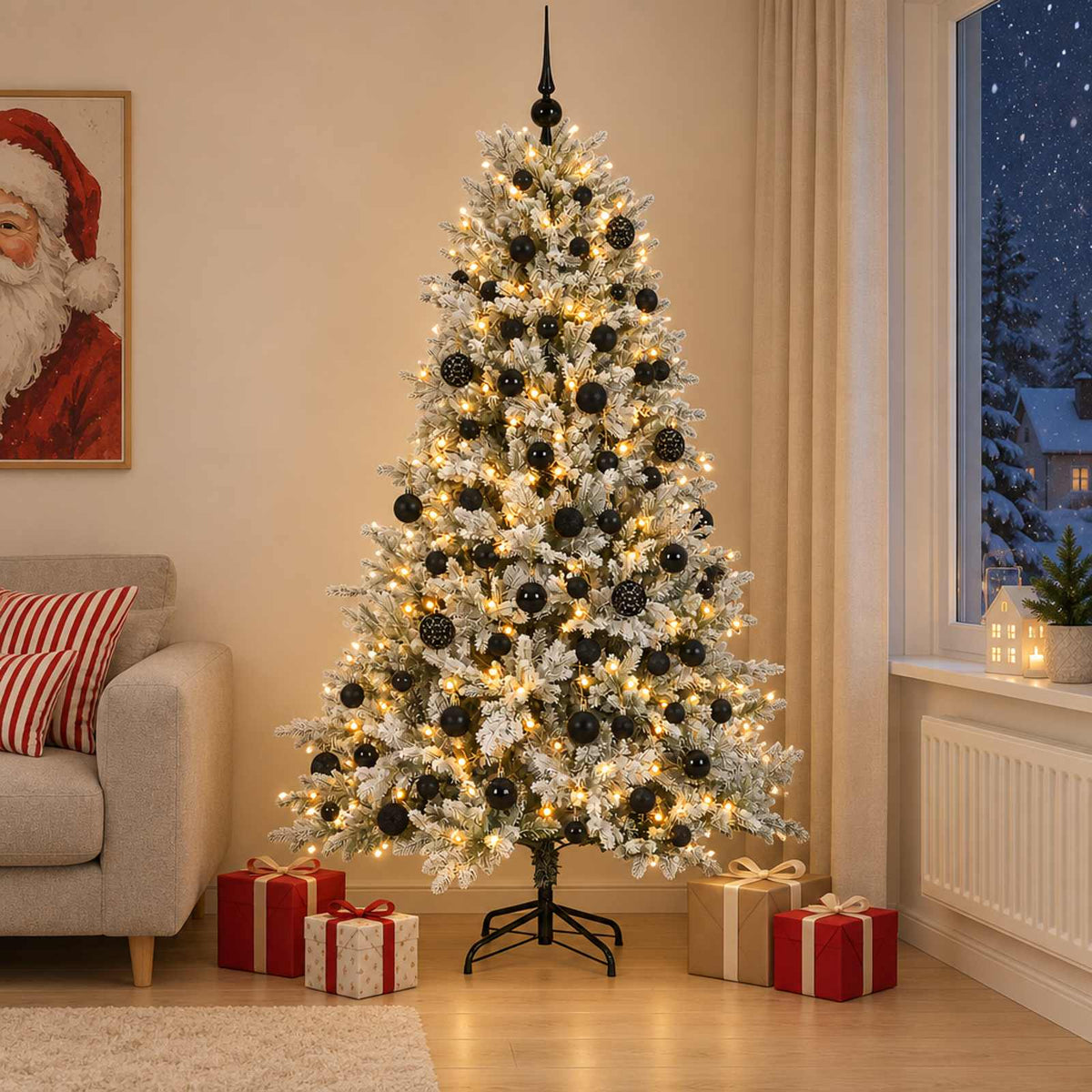 Műfenyő gömbökkel 210 cm 300 LED Meleg fehér PVC és fém 3