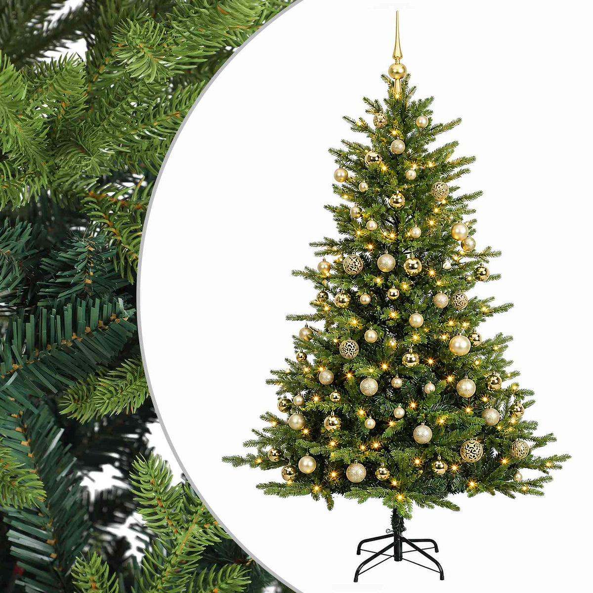 Műfenyő gömbökkel 240 cm 300 LED Meleg fehér PVC és fém Zöld 2
