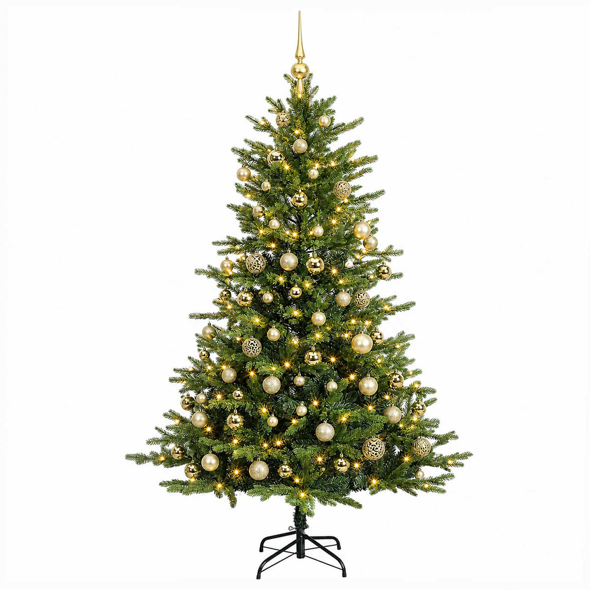 Műfenyő gömbökkel 240 cm 300 LED Meleg fehér PVC és fém Zöld 4