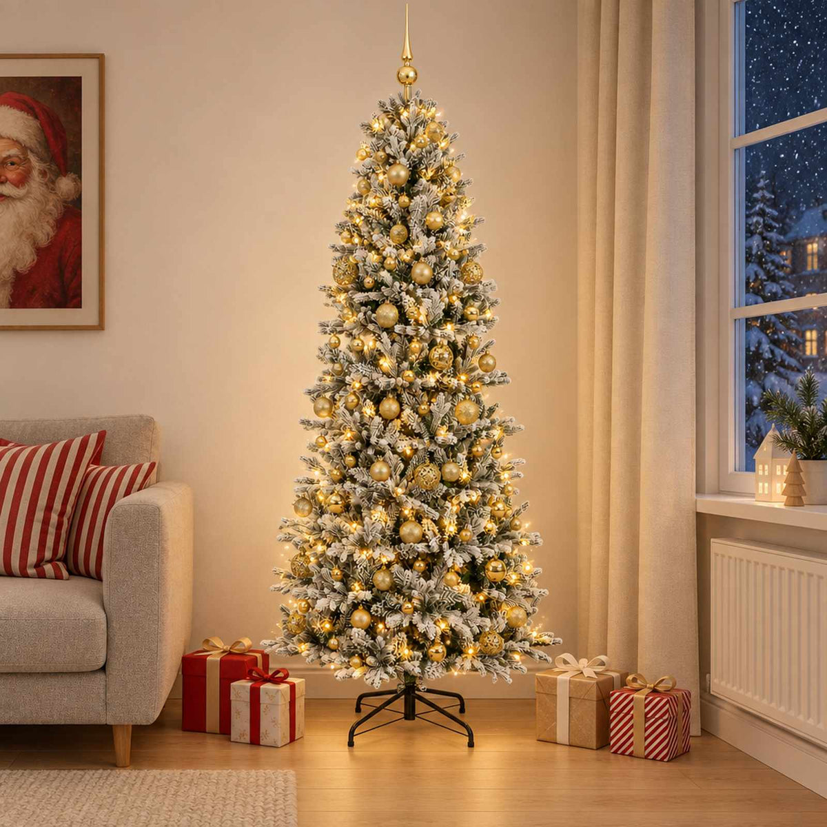 Műkarácsonyfa gömbbel 240 cm 300 LED Meleg fehér PVC és PE