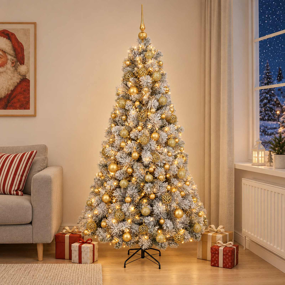 Műkarácsonyfa gömbbel 180 cm 300 LED Meleg fehér PVC és fém 3