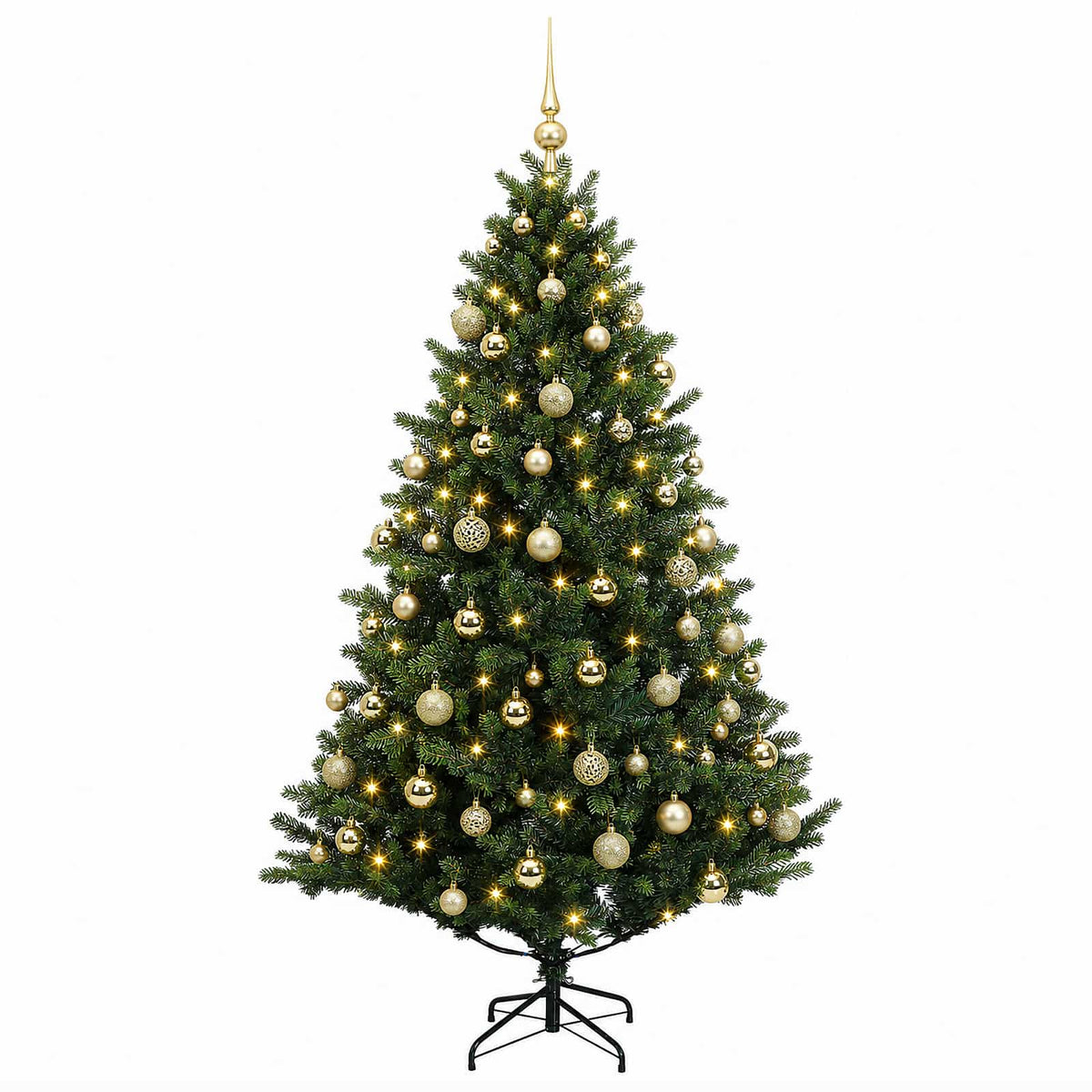 Műfenyő gömbökkel 180 cm 300 LED Meleg fehér PVC és fém Zöld 4