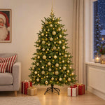 Műkarácsonyfa gömbbel 180 cm 300 LED Meleg fehér PVC és fém 3