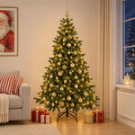 Műkarácsonyfa gömbbel 180 cm 300 LED Meleg fehér PVC és fém 3