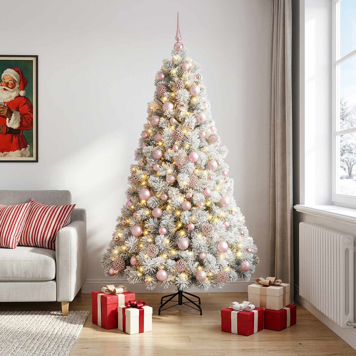 Műkarácsonyfa gömbbel 180 cm 300 LED Meleg fehér PVC és fém 3