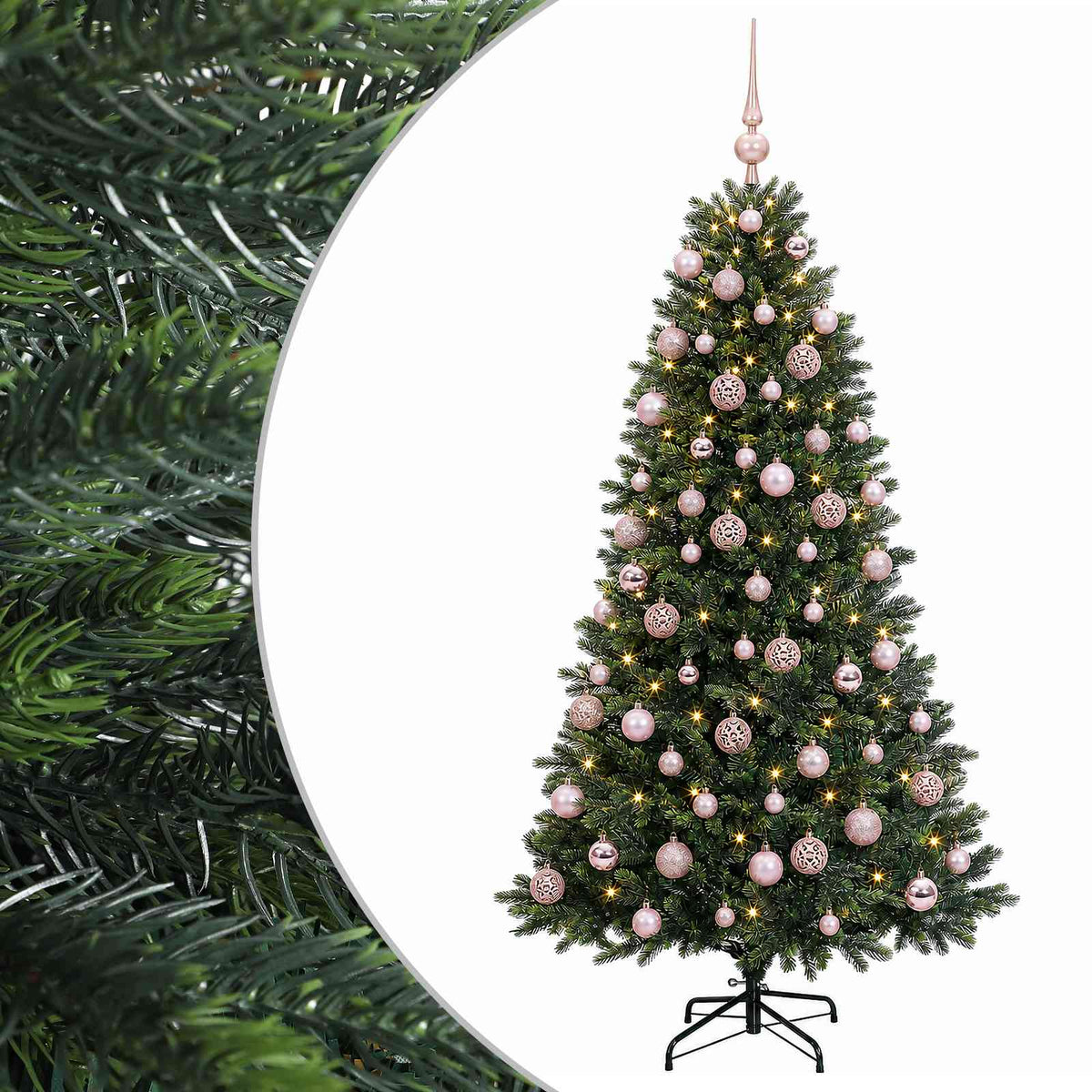 Műfenyő gömbökkel 210 cm 300 LED Meleg fehér PVC és fém Zöld 2