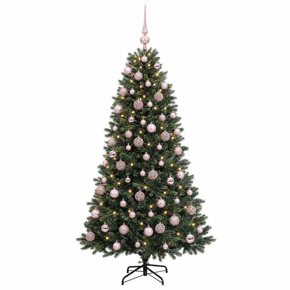 Műfenyő gömbökkel 210 cm 300 LED Meleg fehér PVC és fém Zöld 4