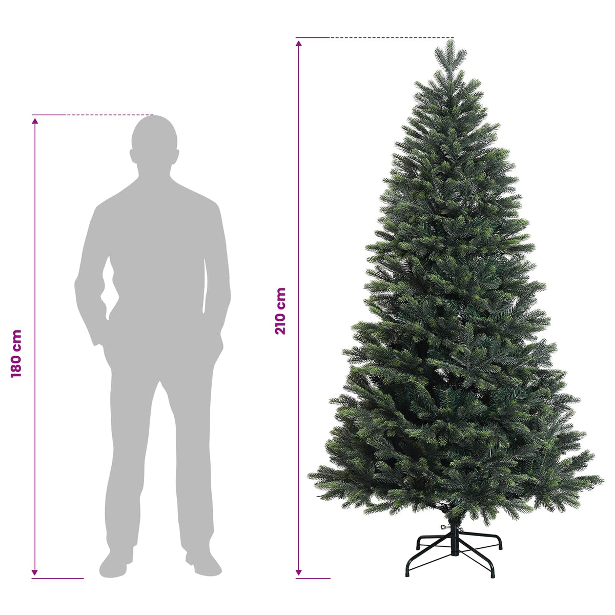 Műfenyő gömbökkel 210 cm 300 LED Meleg fehér PVC és fém Zöld 14