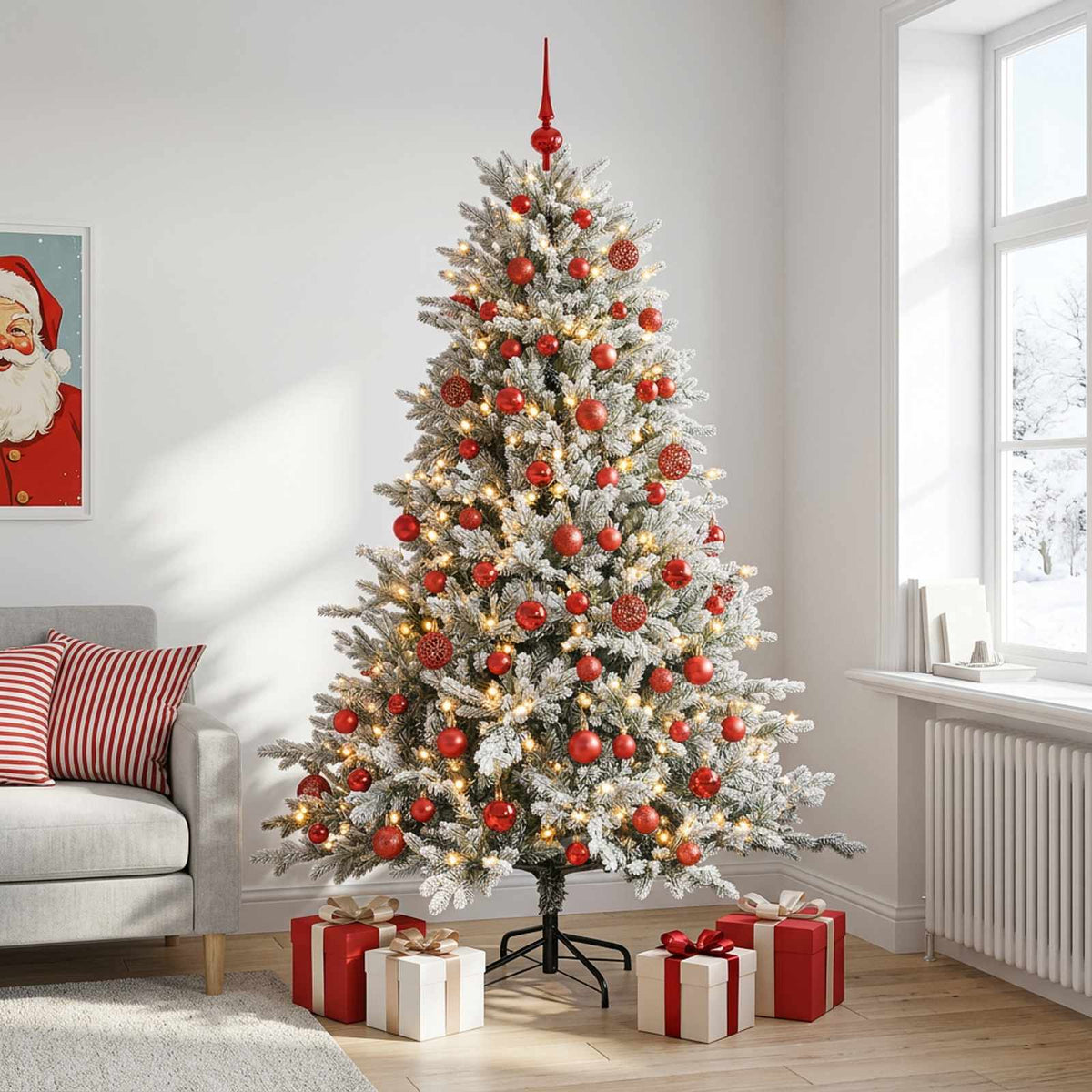 Műkarácsonyfa gömbbel 180 cm 300 LED Meleg fehér PVC és fém