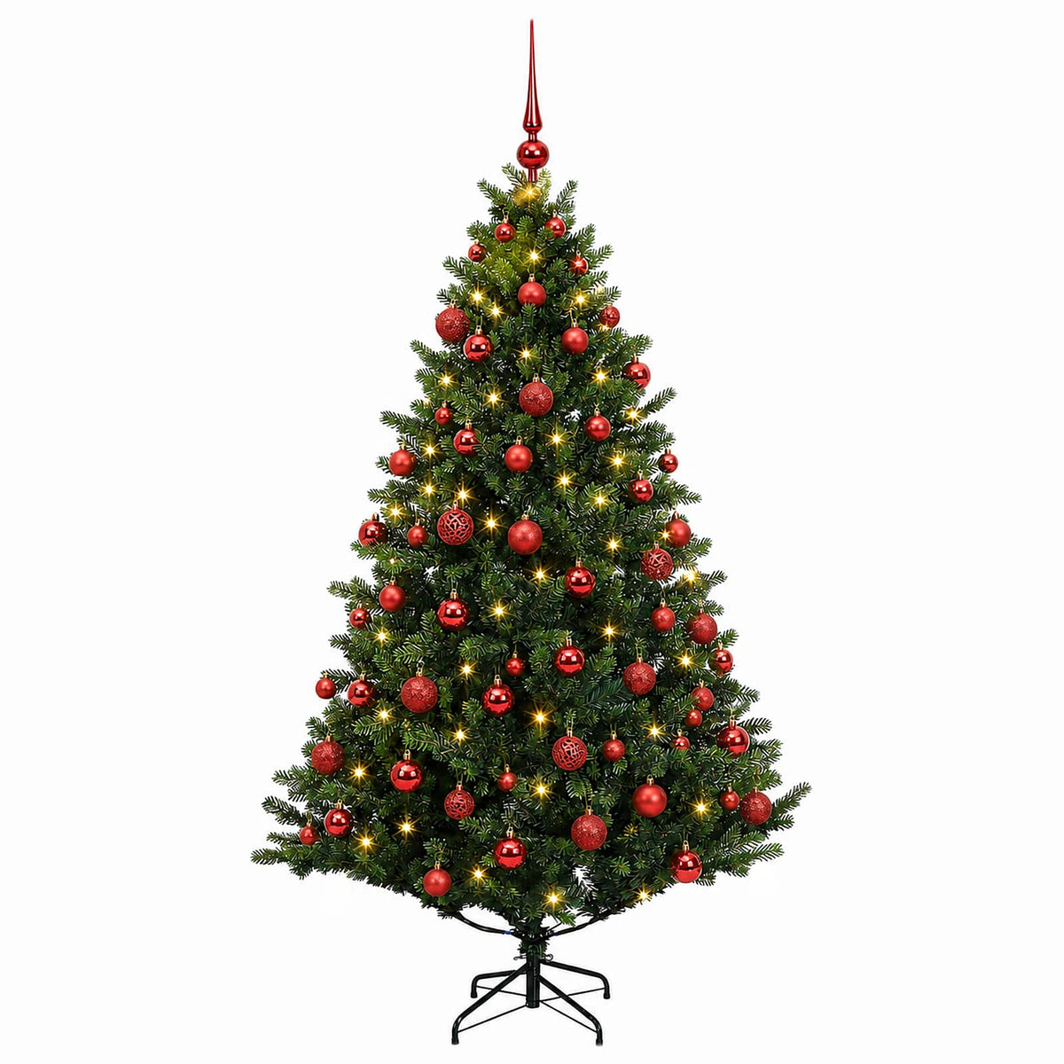 Műfenyő gömbökkel 180 cm 300 LED Meleg fehér PVC és fém Zöld 4