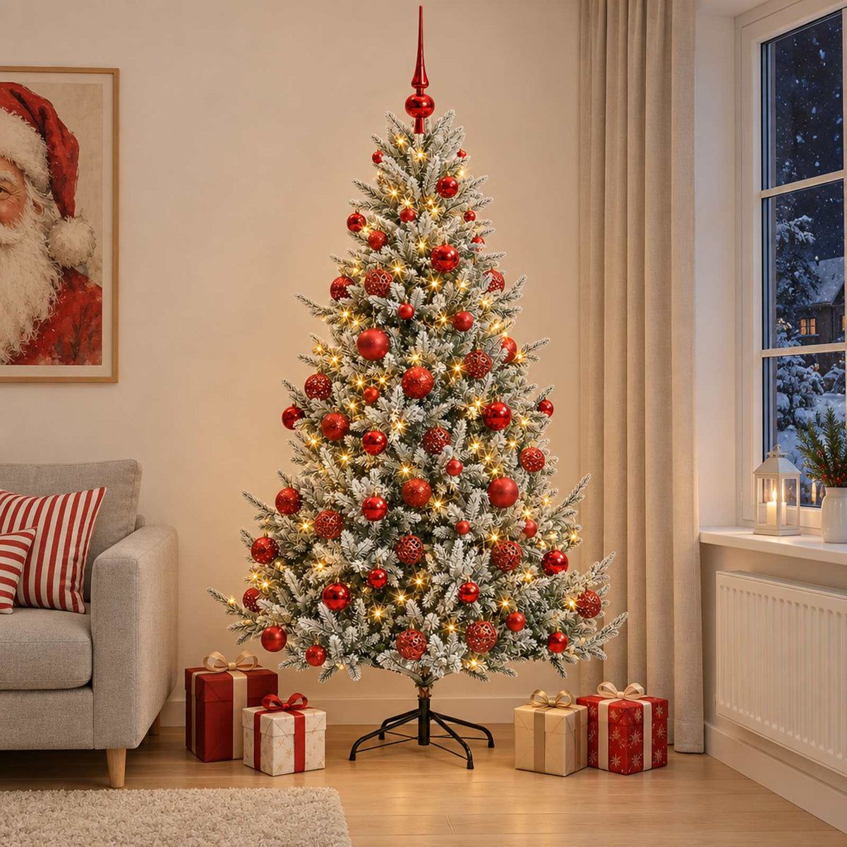 Műkarácsonyfa gömbbel 210 cm 300 LED Meleg fehér PVC és fém 3