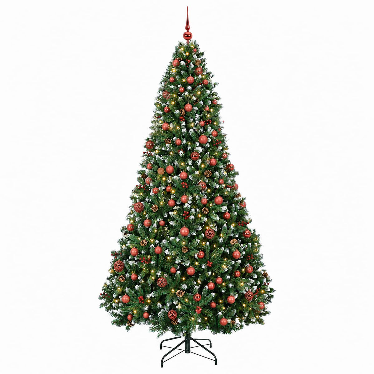 Zöld műkarácsonyfa gömbökkel 210 cm 300 LED Meleg fehér 4