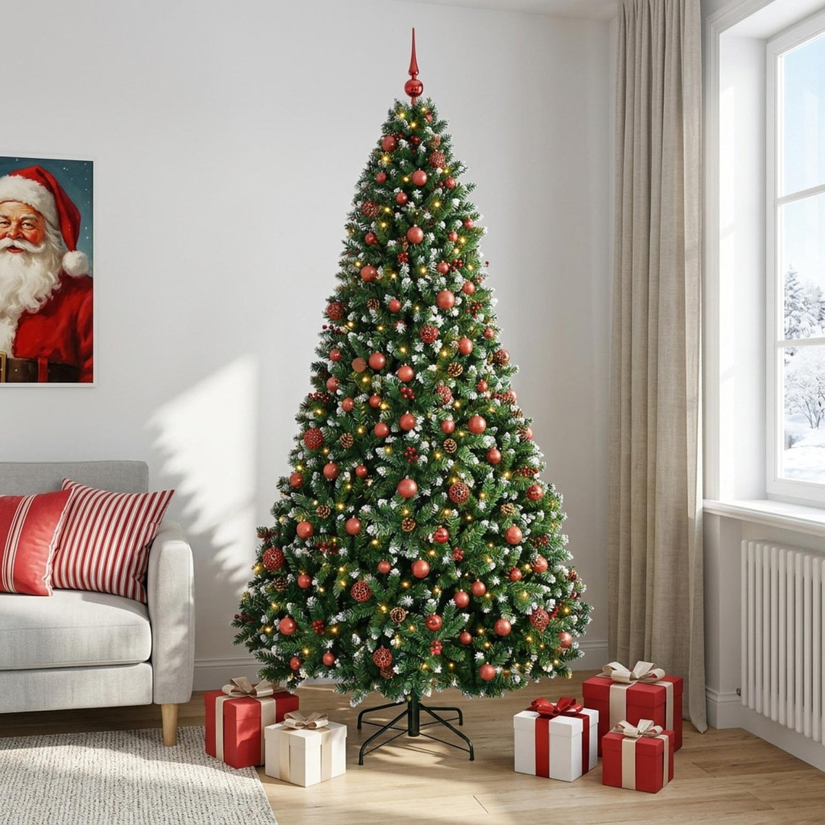 Zöld műfenyő díszgömbbel 240 cm 300 LED Meleg fehér PVC és fém