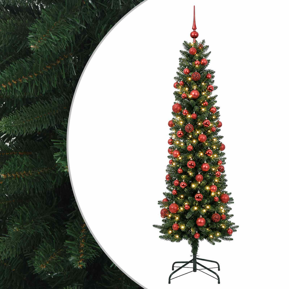 Karcsú műkarácsonyfa gömbökkel 210 cm 300 LED Meleg fehér 2