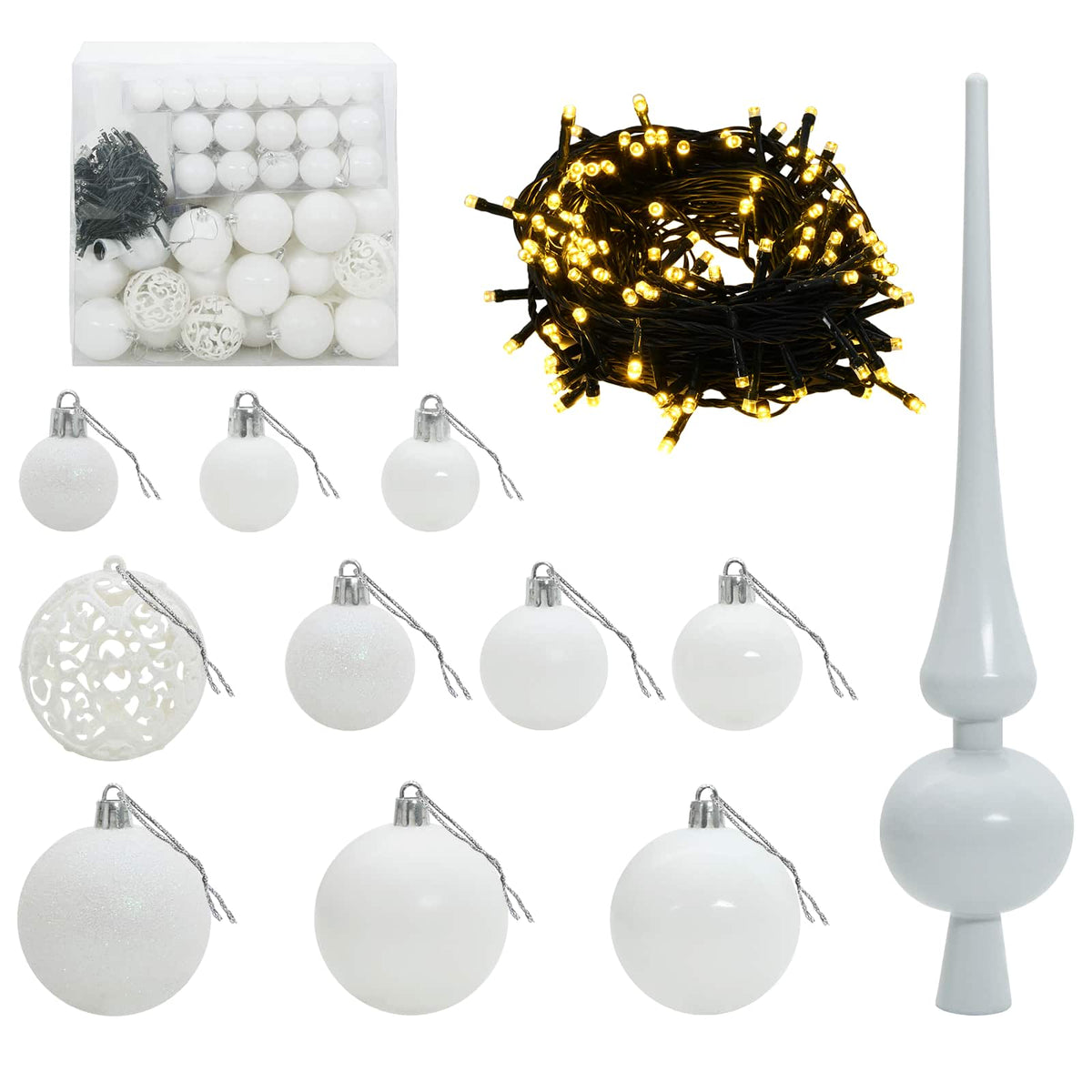 Műkarácsonyfa gömbbel 180 cm 300 LED Meleg fehér PVC és fém 6