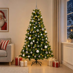 Műkarácsonyfa gömbbel 180 cm 300 LED Meleg fehér PVC és fém