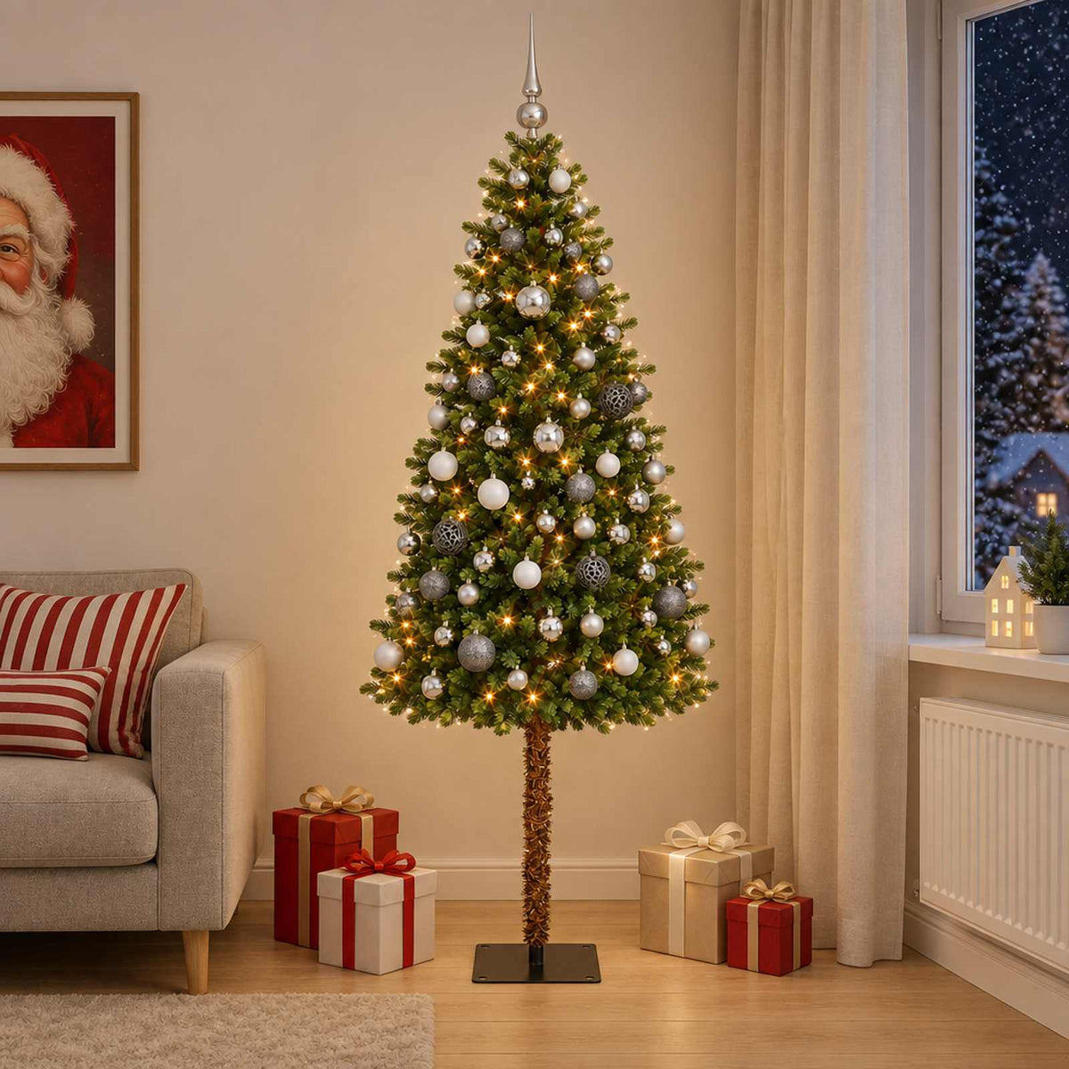 Műfenyő gömbökkel 120 cm 150 LED Meleg fehér PVC és fém Zöld