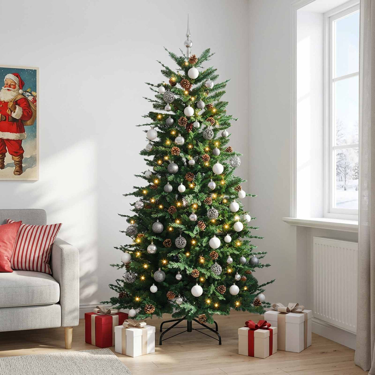 Műanyag Hajtogatós Karácsonyfa 180 cm 300 LED Meleg fehér 3