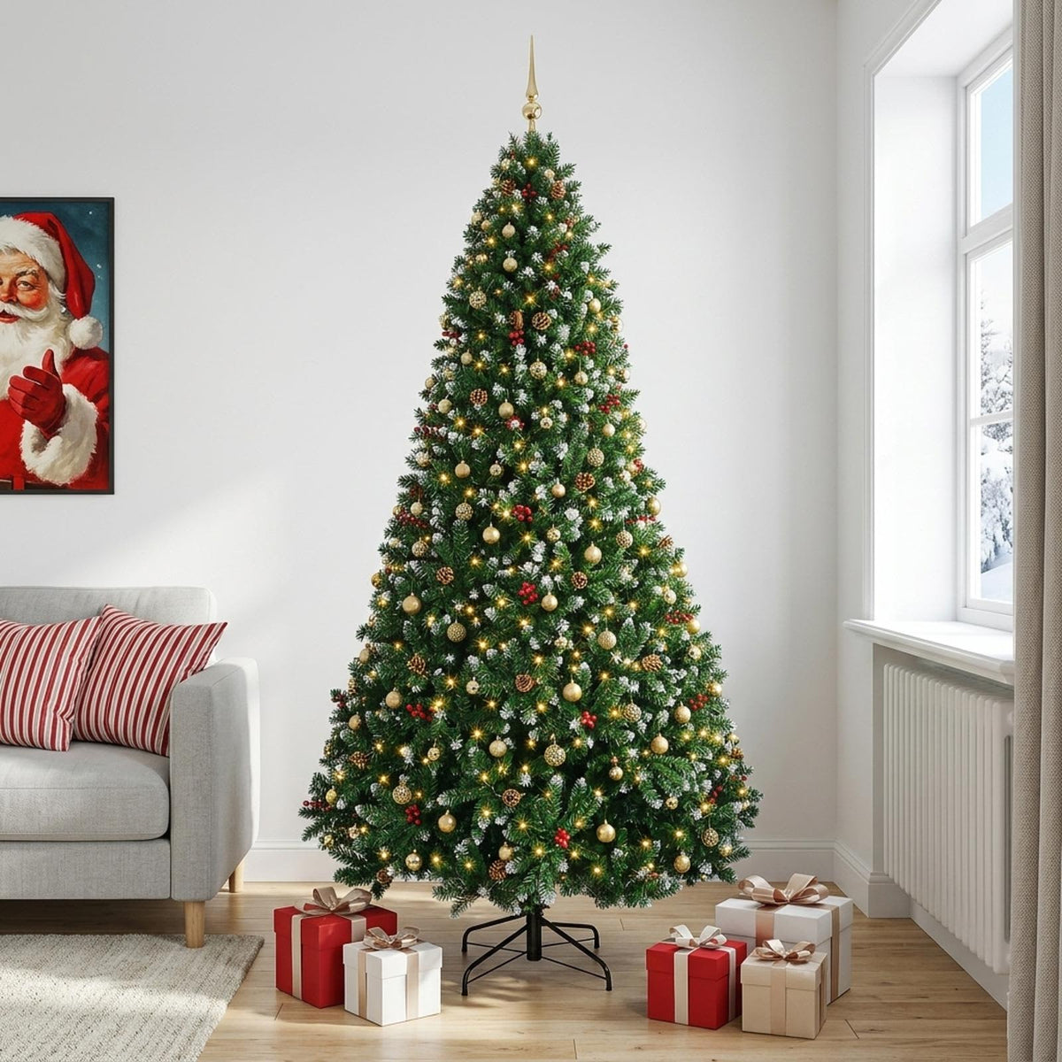 Műkarácsonyfa gömbökkel, zöld 270 cm 300 LED Meleg fehér 3