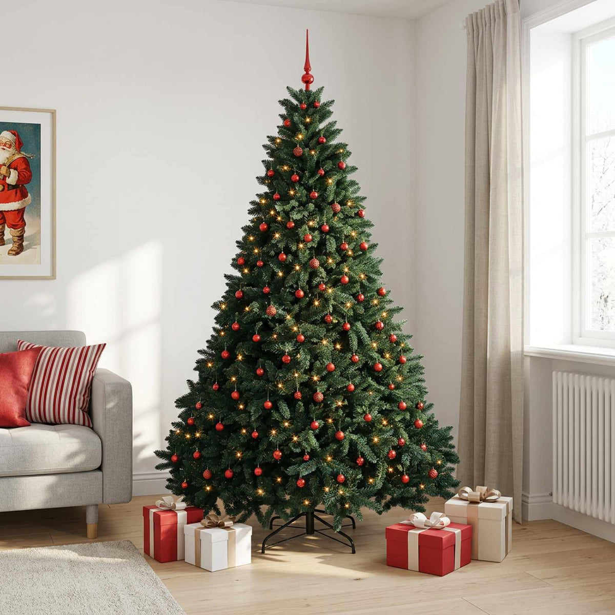 Sötétzöld műkarácsonyfa gömbökkel 300 cm 600 LED Meleg fehér 3