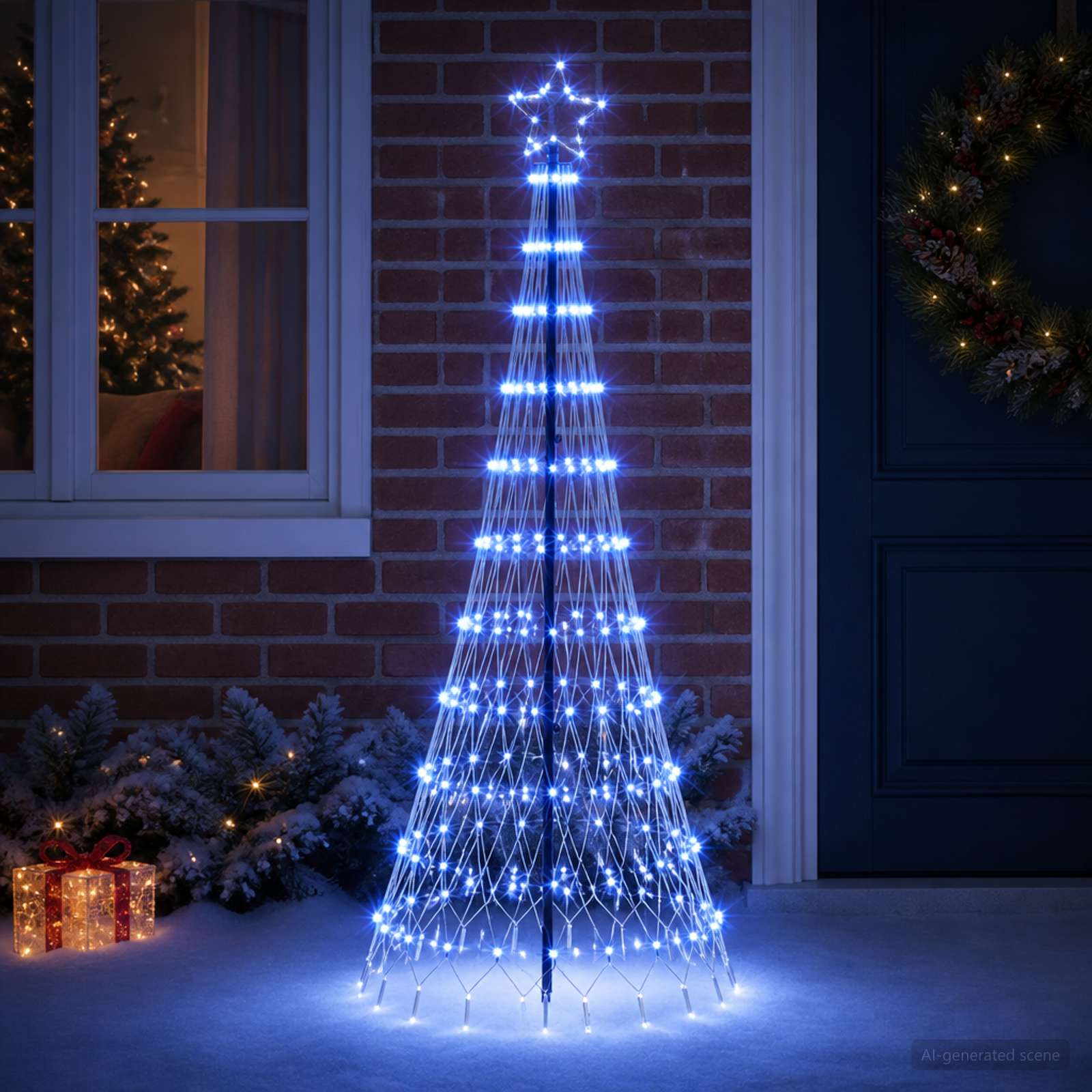 LED Karácsonyi Fenyő 180 cm 230 LED Kék Vas Fekete