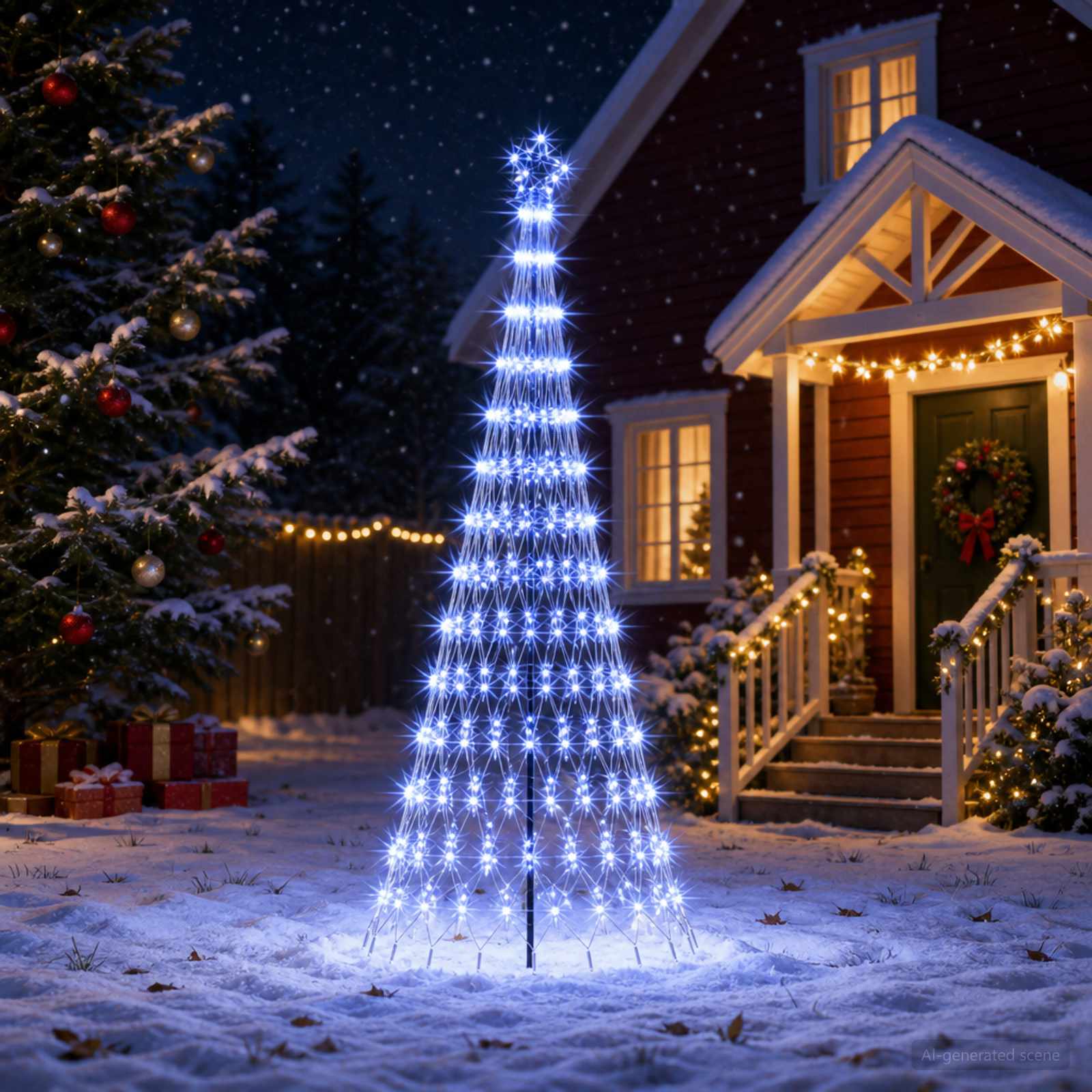 LED Karácsonyi Fenyő 250 cm 290 LED Kék Vas Fekete