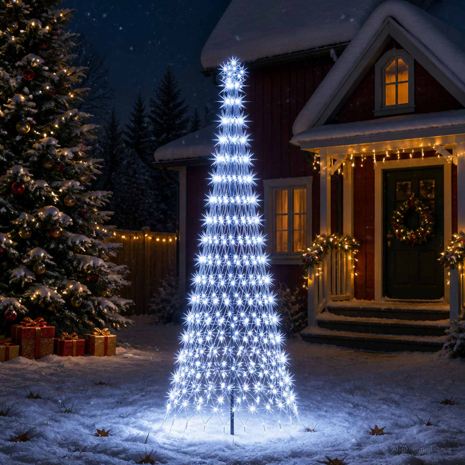 LED Karácsonyi Fenyő 300 cm 350 LED Hideg fehér Vas Fekete