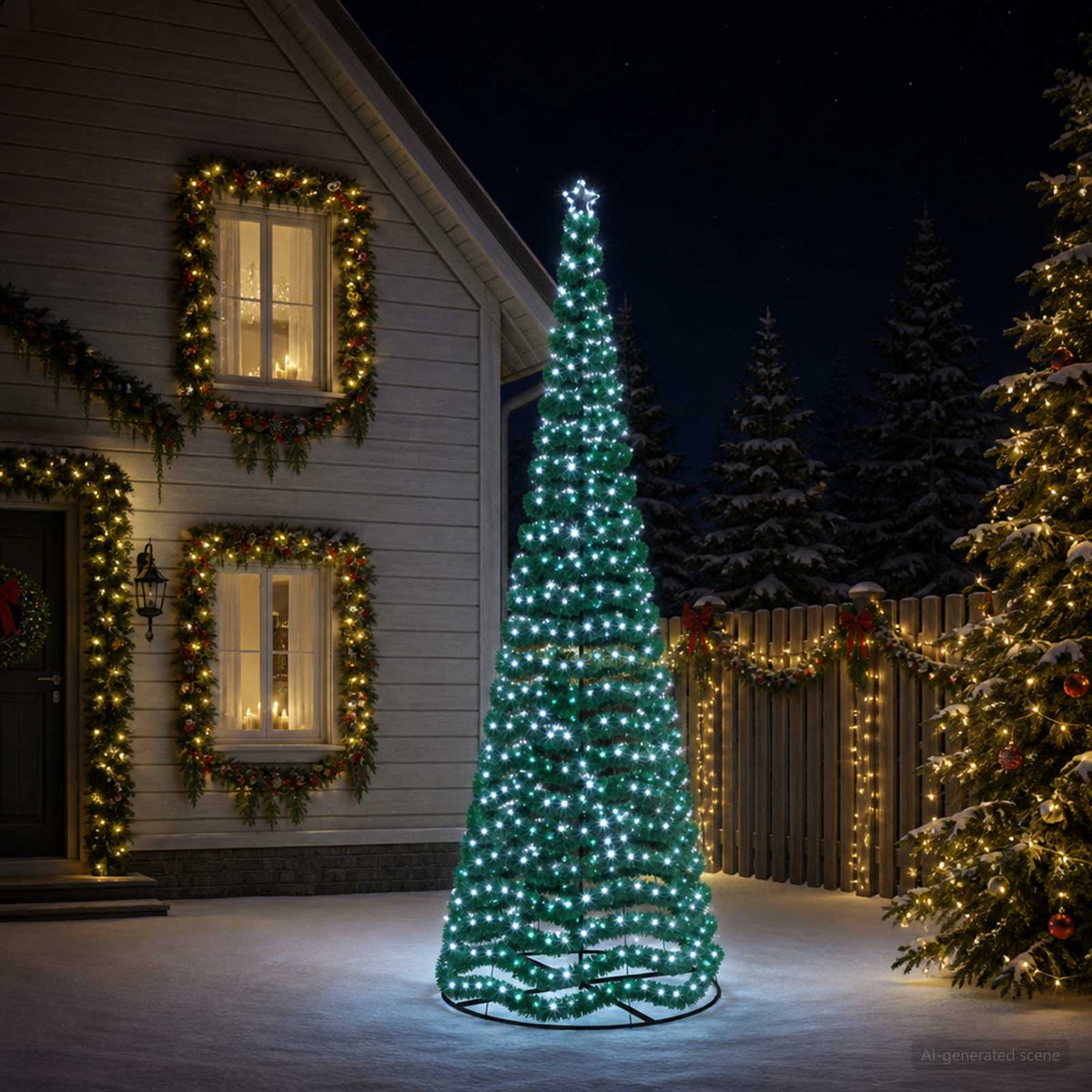 LED-es csillámos műfenyő talppal EKENAS 400 cm 588 LED