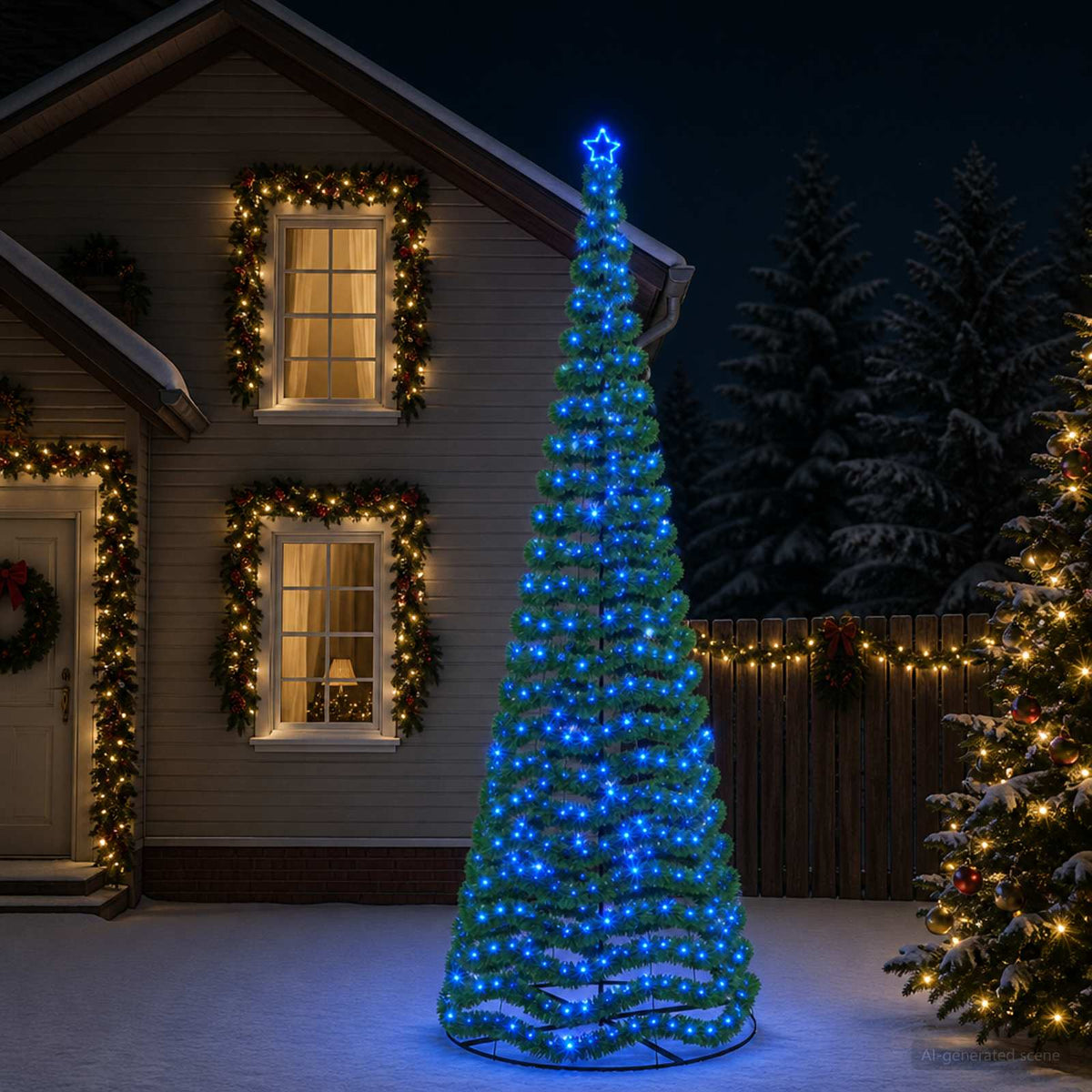 LED-es csillámos műfenyő talppal EKENAS 400 cm 588 LED Kék