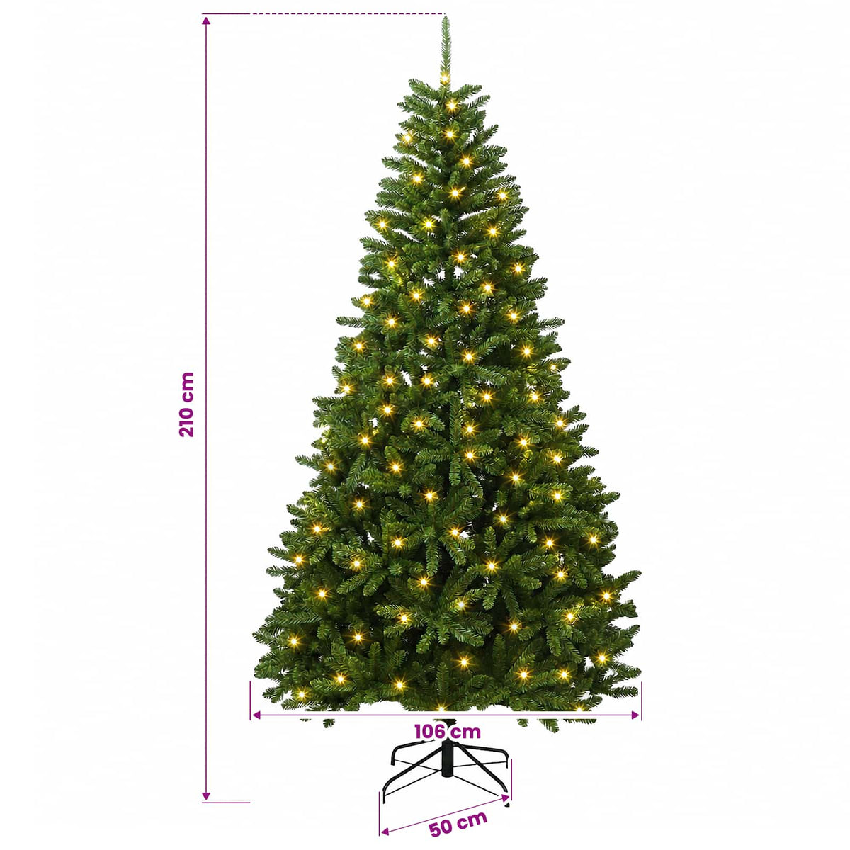 Műanyag Hajtogatós Karácsonyfa 210 cm 400 LED Meleg fehér PVC 10