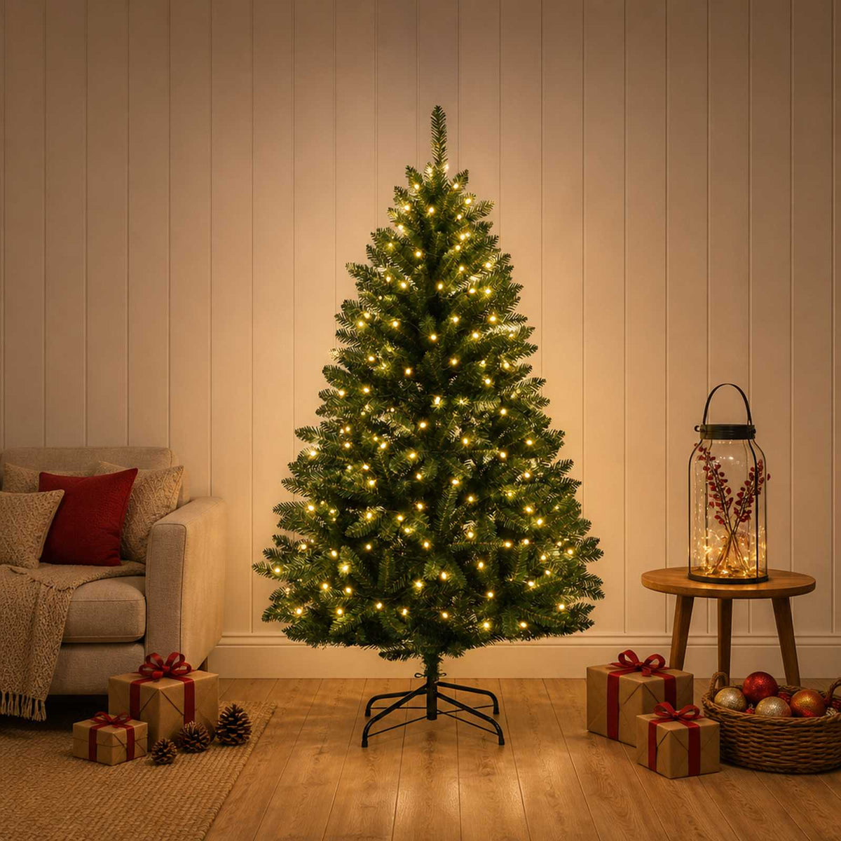 Műanyag Hajtogatós Karácsonyfa 120 cm 150 LED Meleg fehér PVC