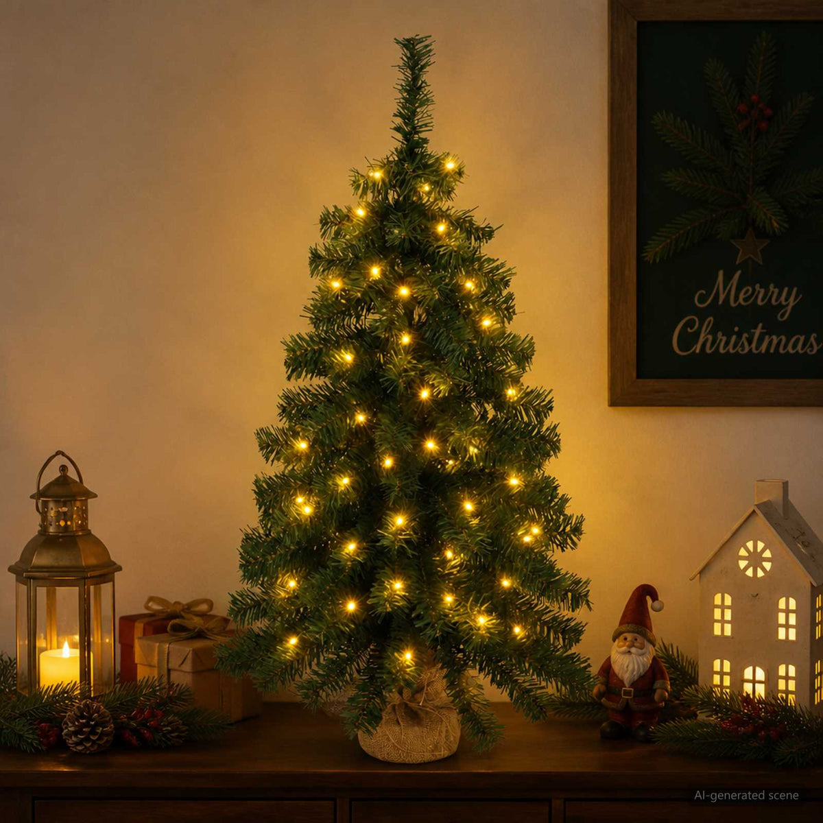 Mini Karácsonyfa 60 cm 25 LED Meleg fehér PVC Zöld