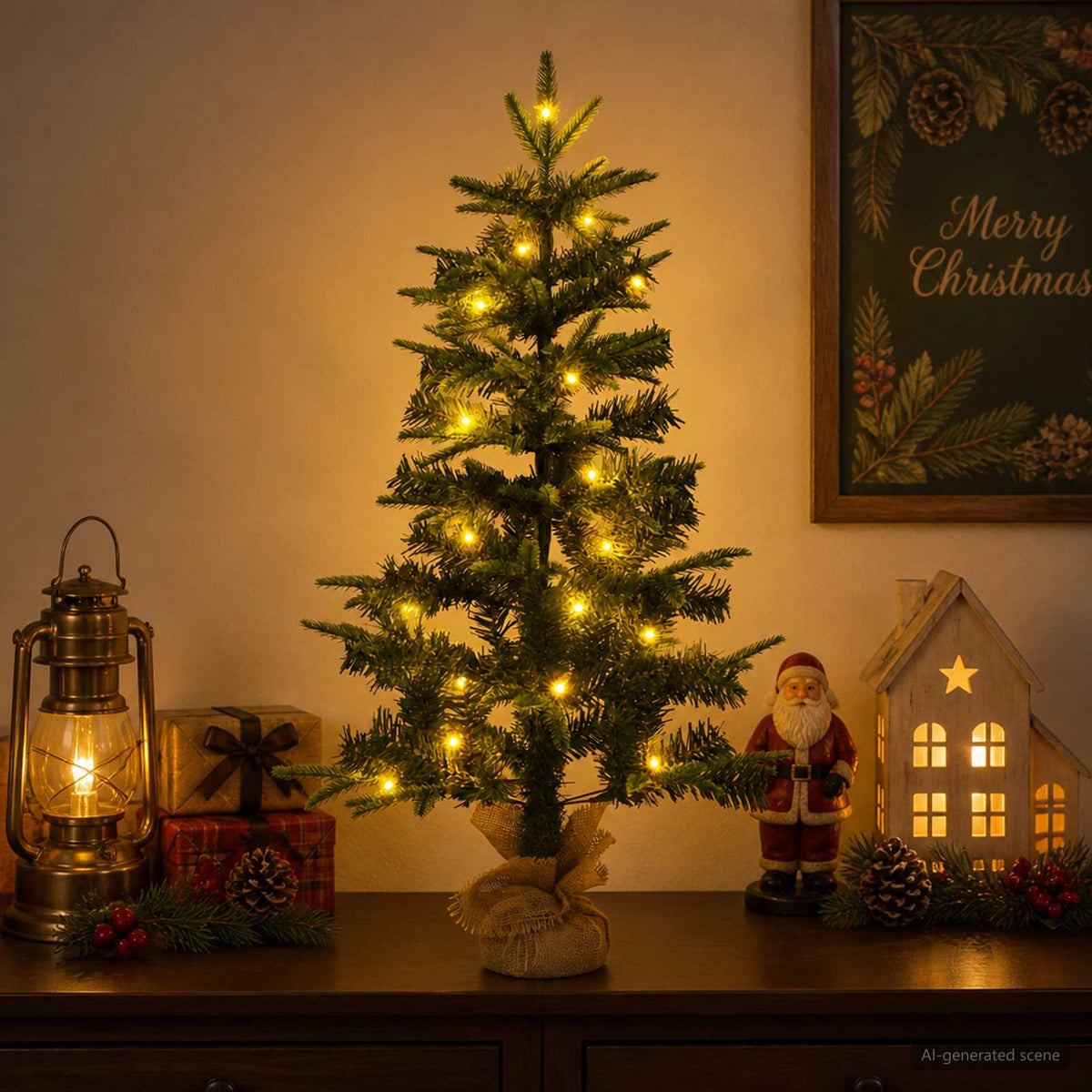 Mini Karácsonyfa 45 cm 25 LED Meleg fehér PVC és PE Zöld