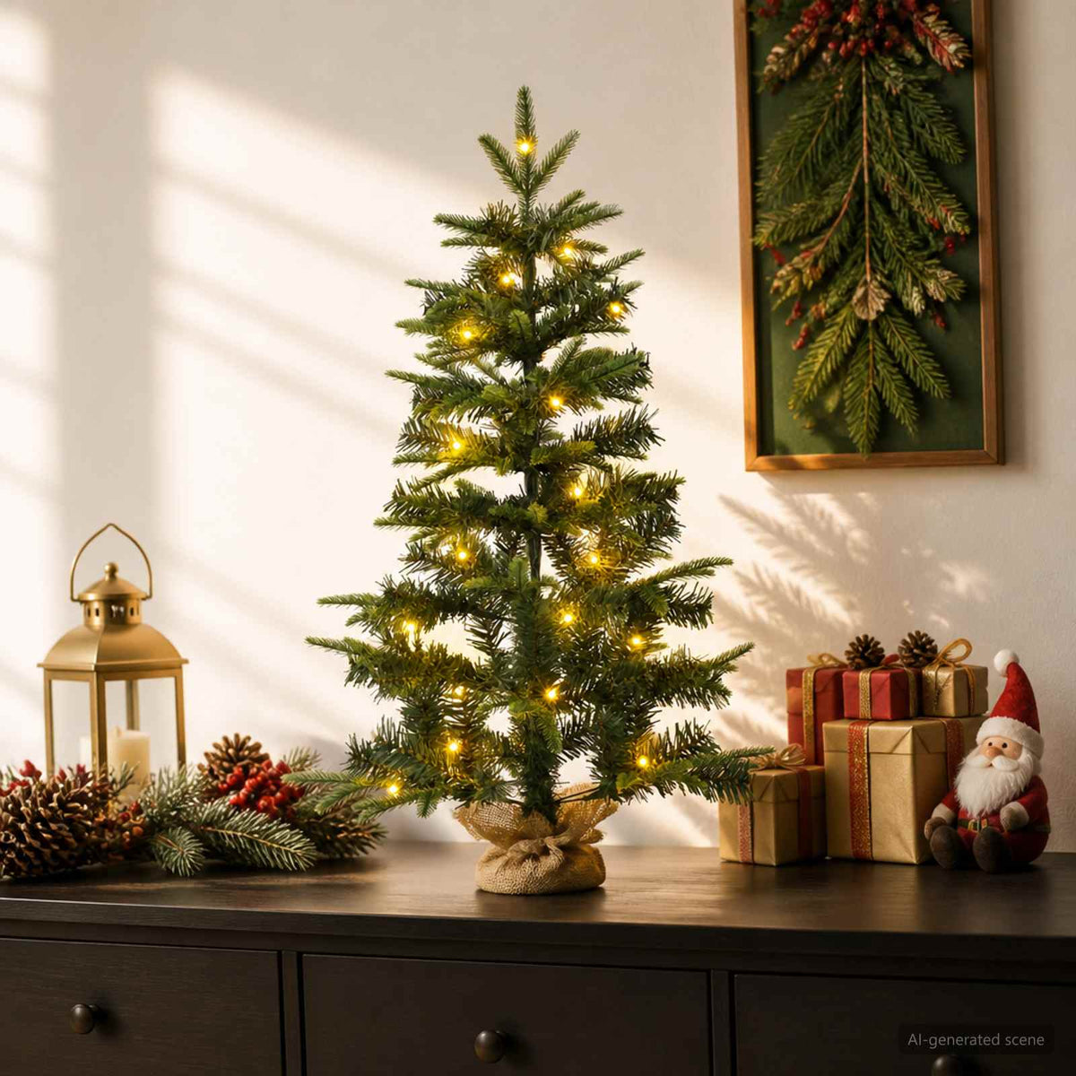 Mini Karácsonyfa 60 cm 25 LED Meleg fehér PVC és PE Zöld 3
