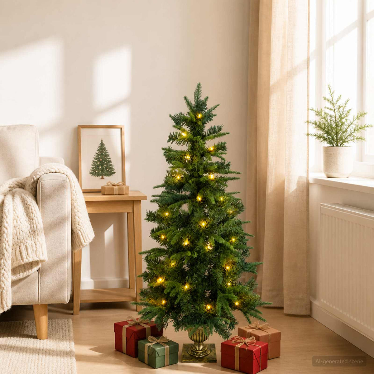 Mini Karácsonyfa 120 cm 100 LED Meleg fehér PVC és PE Zöld