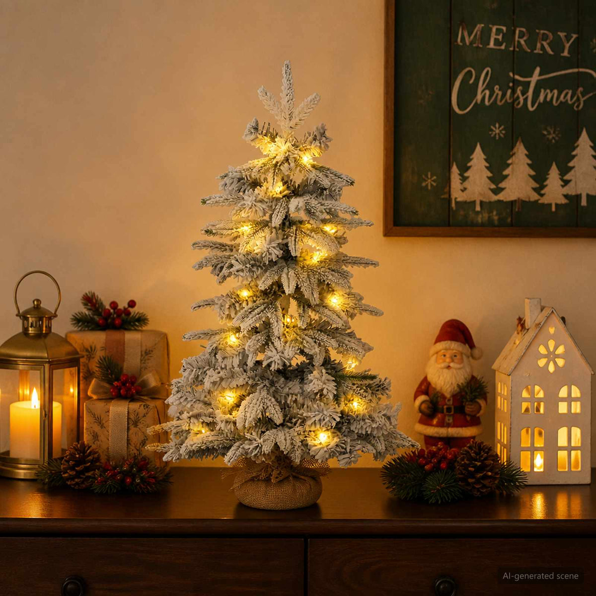 Mini Karácsonyfa 45 cm 25 LED Meleg fehér PVC és PE