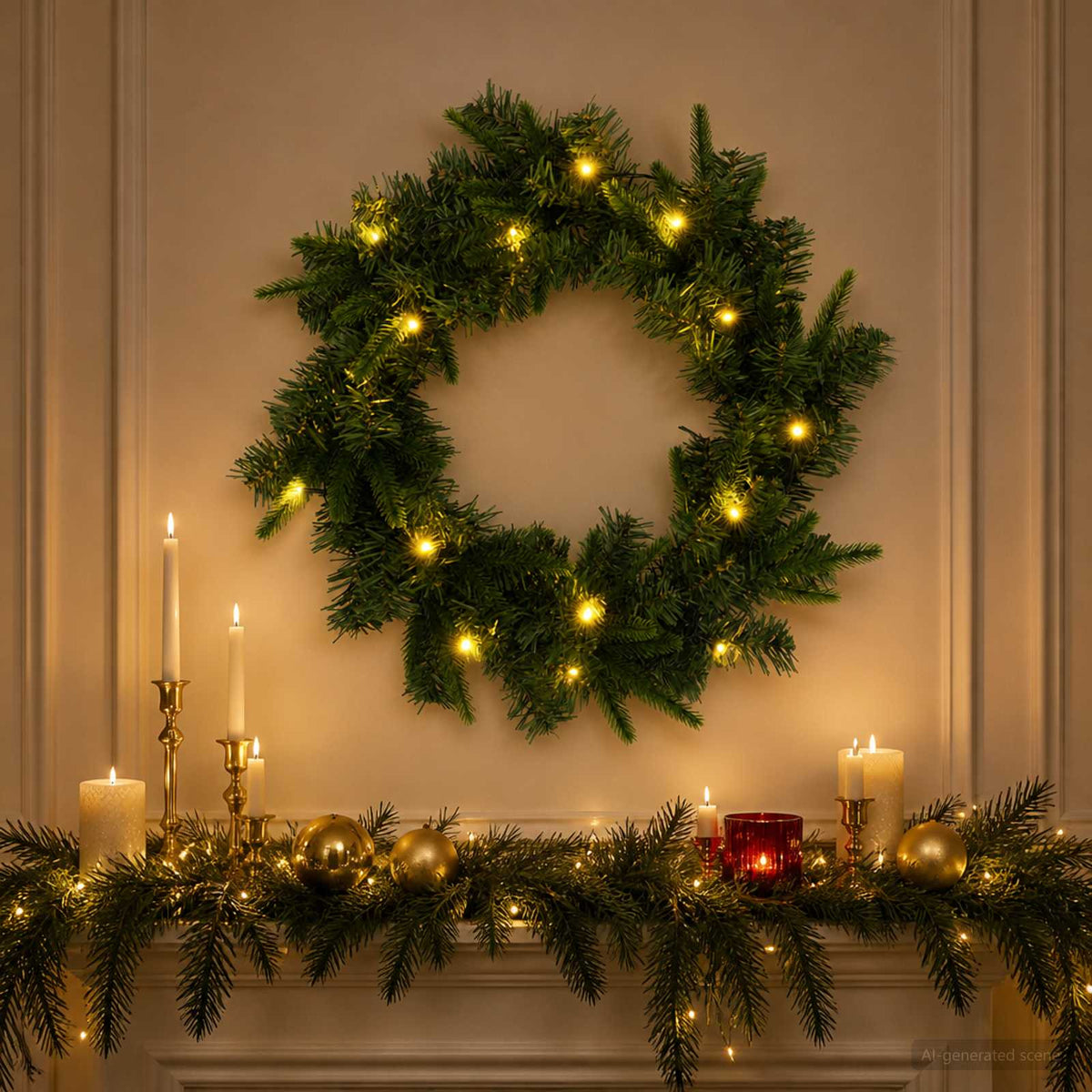 Karácsonyi koszorú Zöld Ø 30 cm PVC és PE 25 LED 3