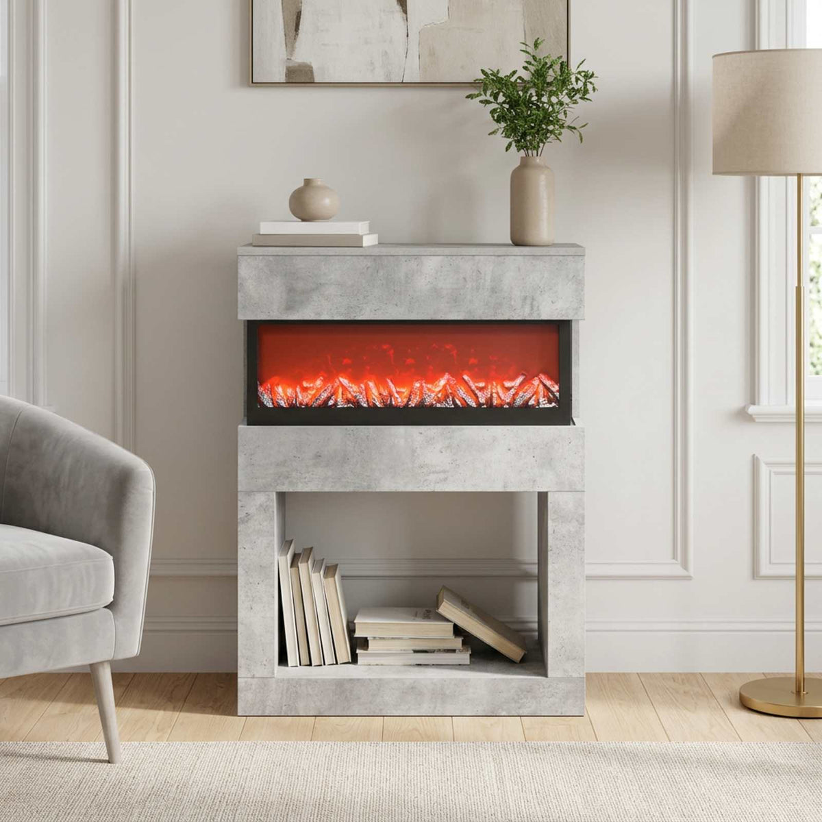 Elektromos kandalló Beton 64 x 30 x 87 cm Szerelt fa