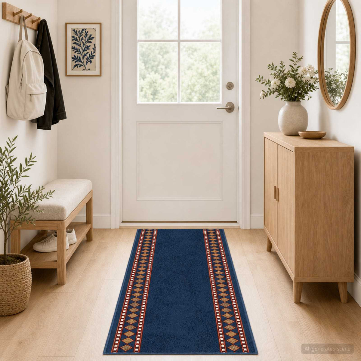Futó szőnyeg FLORNES Szőtt Kék Gyémántok 80 x 450 cm PP 7 mm