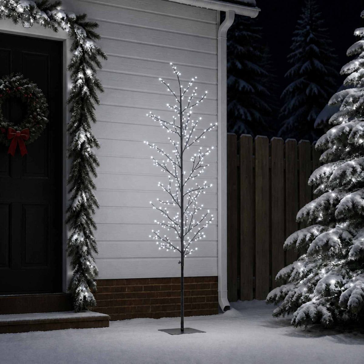 Karácsonyi LED-es nyírfa Fekete 180 cm Acél 459 LED