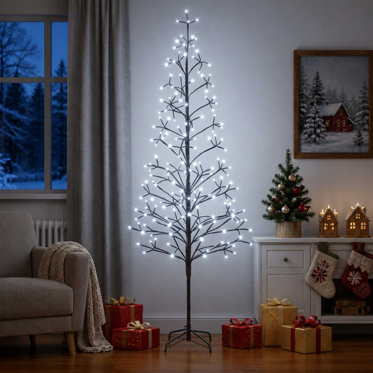 LED-es karácsonyfa Fekete 47 x 210 cm Acél 228 LED 3