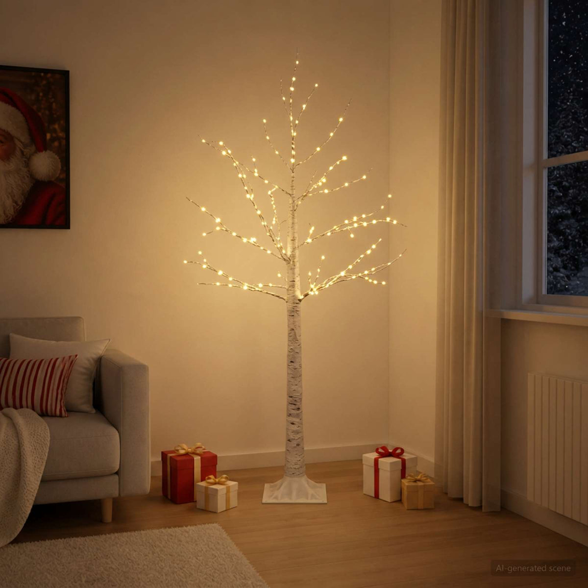 Nyírfa karácsonyfa Fehér 22 x 22 x 120 cm Műanyag 174 LED