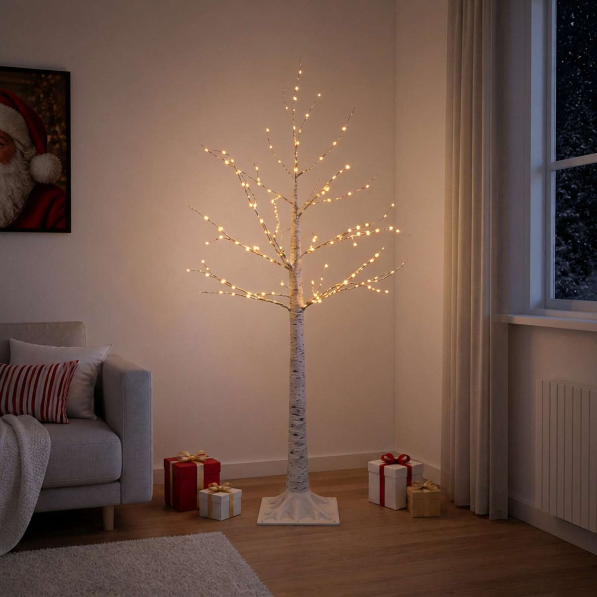 Nyírfa karácsonyfa Fehér 22 x 22 x 150 cm Műanyag 232 LED